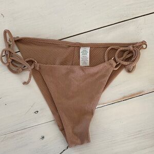 Aerie Tan Ribbed Bikini Bottoms with Side Ties